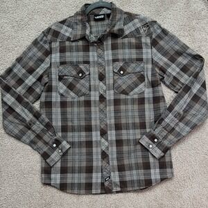Vans Pearl Snap Plaid Brown Shirt Size S Men's Long Sleeve Shirt Size Small